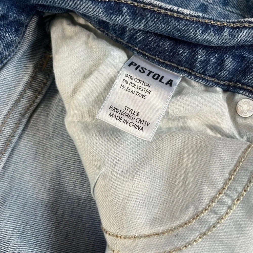 Pistola High Rise Straight Leg Jeans Womens 27 Medium Wash Blue Raw Hem Distress
